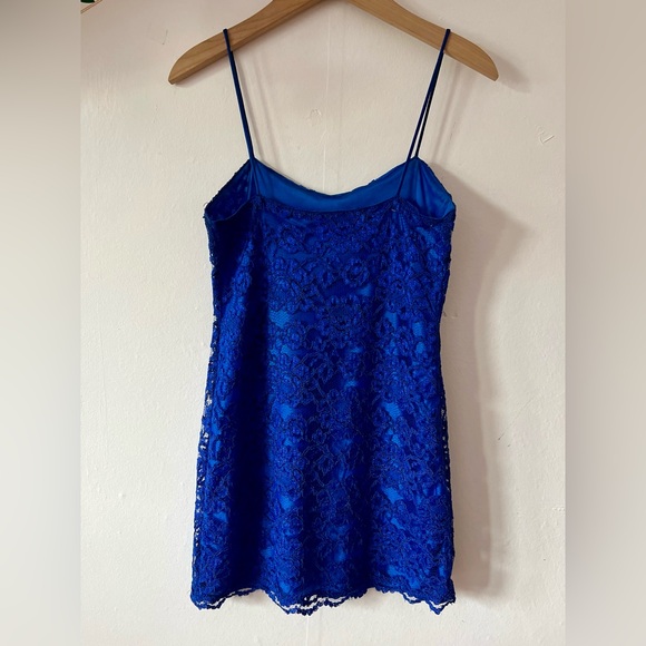EUC VTG 90s slip M Bretton’s Private Label bright cobalt blue lace overlay MINT - Picture 5 of 16